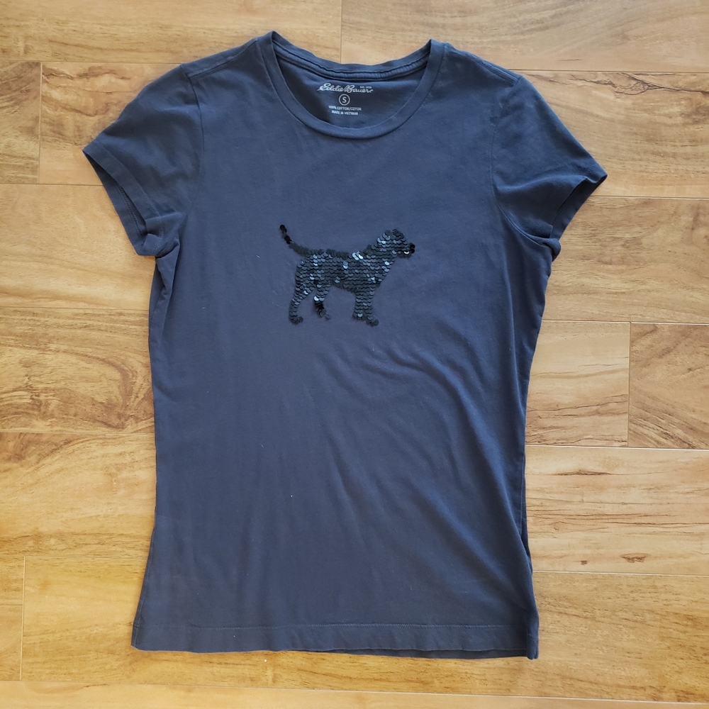 Cute Eddie Bauer womens sequin black dog shirt S